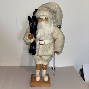 Grandeur Noel Wooden Santa Nutcracker 17" Christmas Skis White